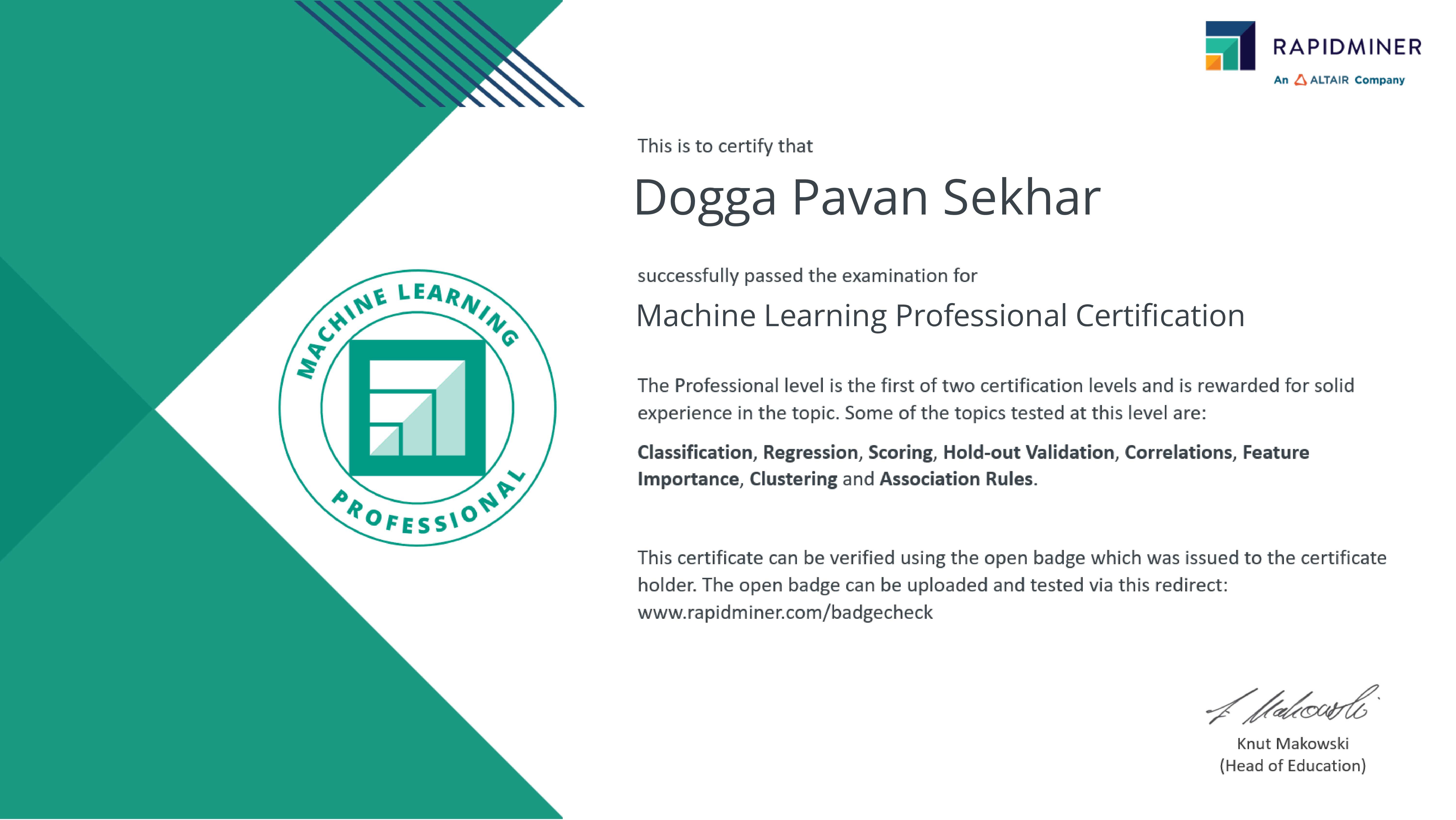 Machine Learning Professional Certification Preview
